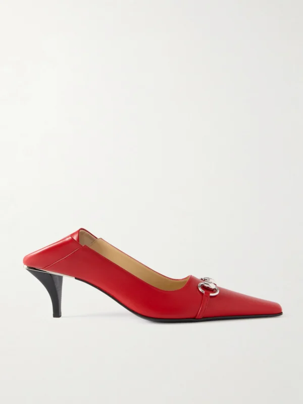 Gucci Vittoria Collapsible-heel Horsebit-embellished Leather Pumps