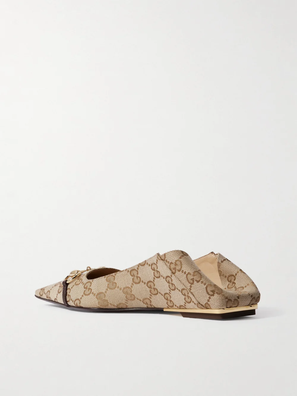 Back view of the Gucci Vittoria Horsebit-detailed Leather-trimmed Canvas-jacquard Ballet Flats