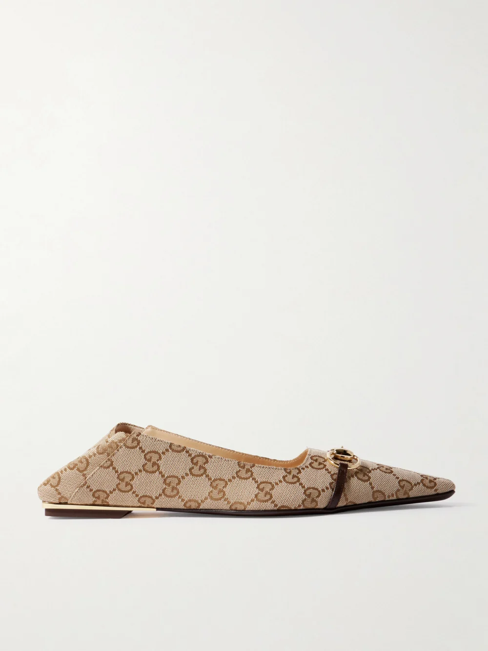 Gucci Vittoria Horsebit-detailed Leather-trimmed Canvas-jacquard Ballet Flats in beige