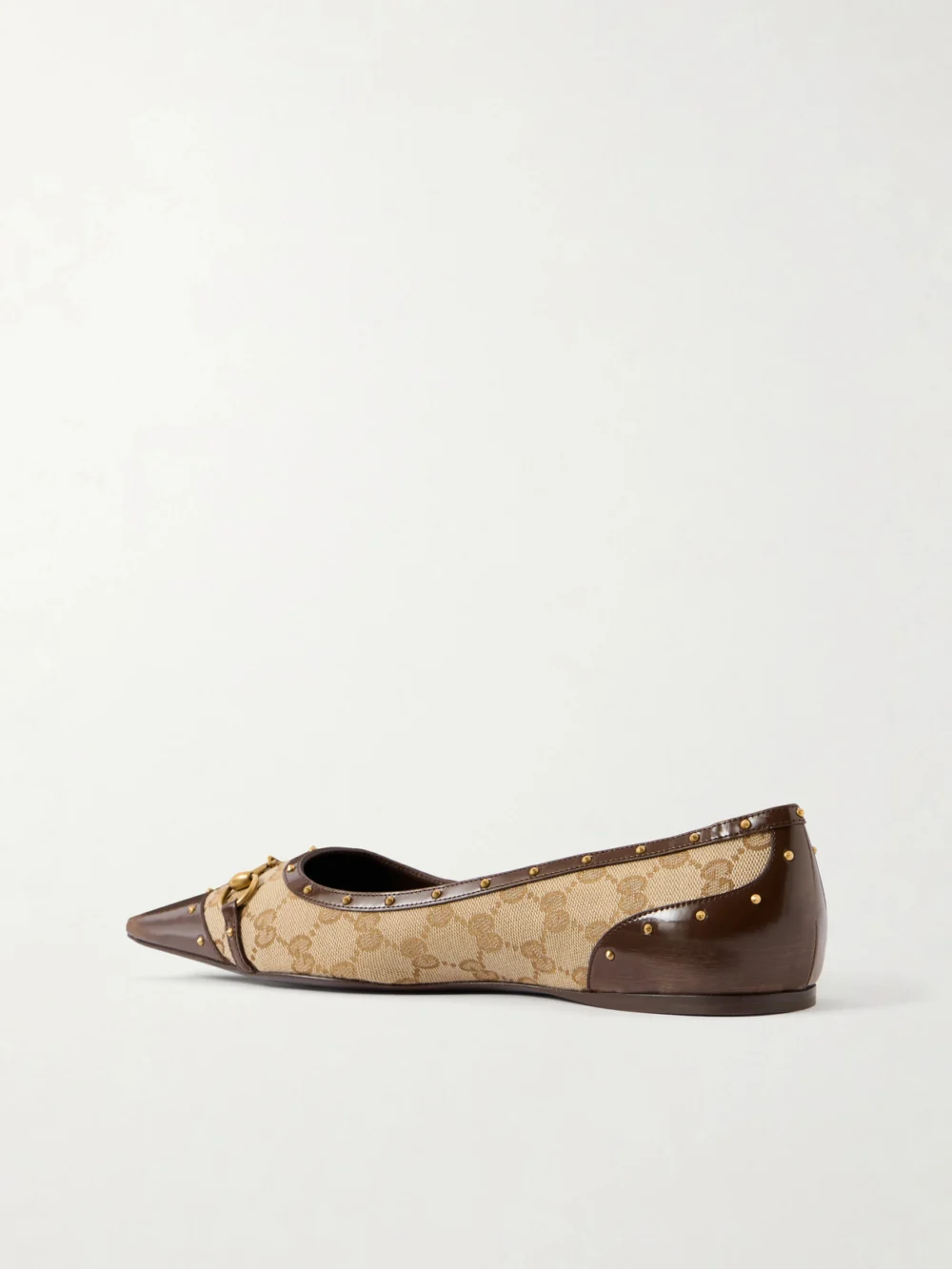 Back view of the Gucci Vittoria Horsebit-embellished Canvas-jacquard Ballet Flats
