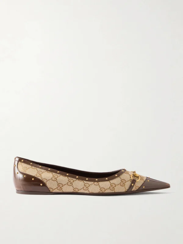 Gucci Vittoria Horsebit-embellished Canvas-jacquard Ballet Flats