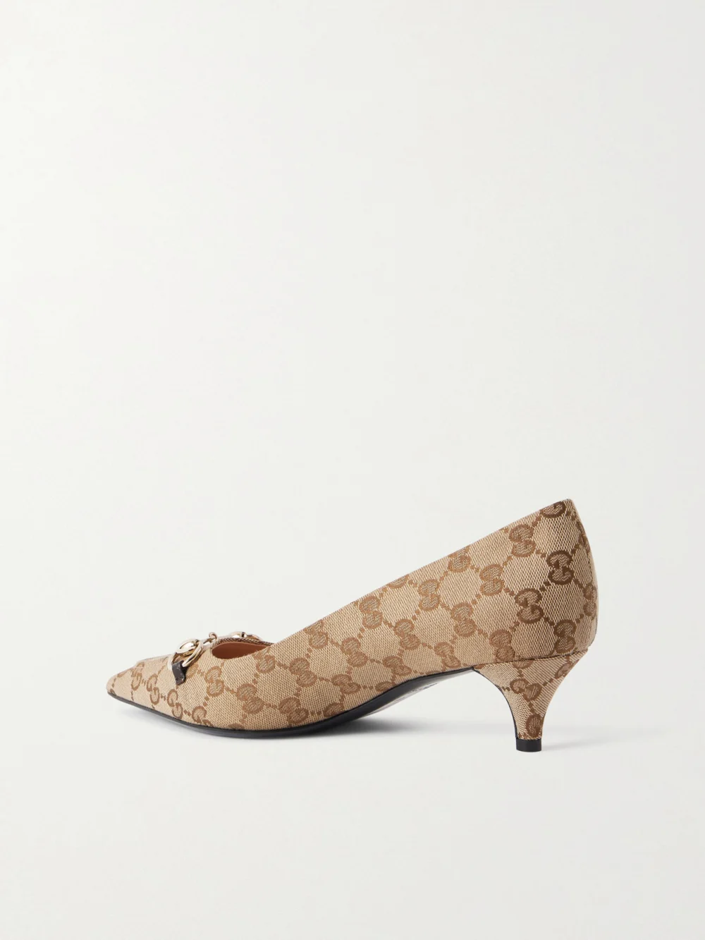 Back view of the Gucci Vittoria Horsebit-embellished Canvas-jacquard Pumps