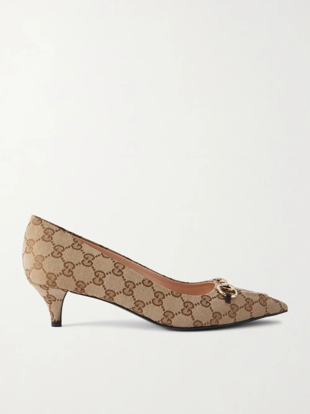 Gucci Vittoria Horsebit-embellished Canvas-jacquard Pumps in beige