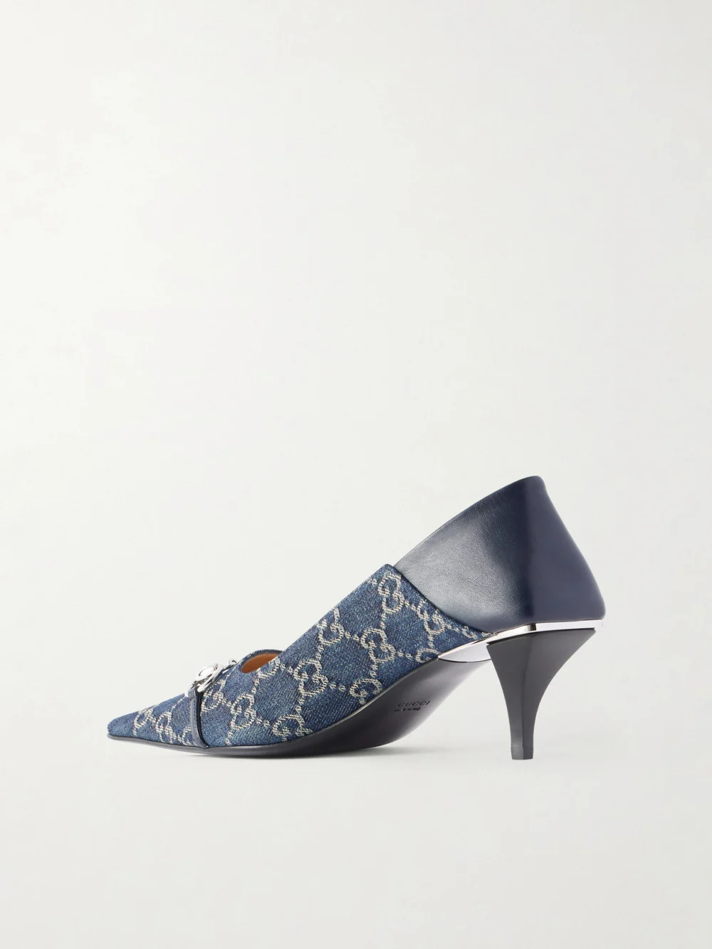 Back view of the Gucci Vittoria Horsebit-embellished Canvas-jacquard Pumps