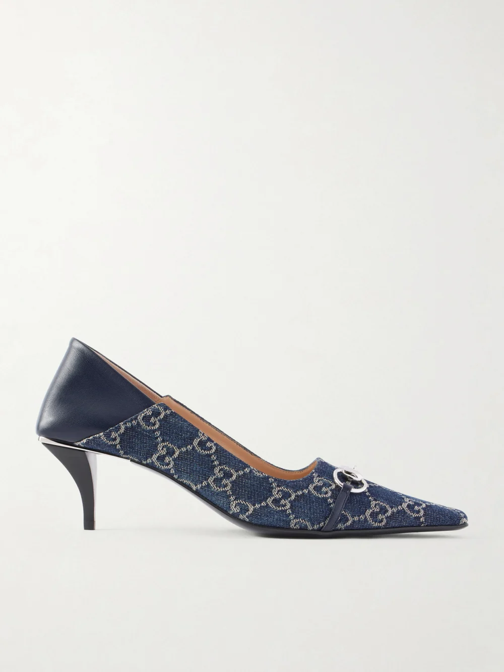 Gucci Vittoria Horsebit-embellished Canvas-jacquard Pumps in blue
