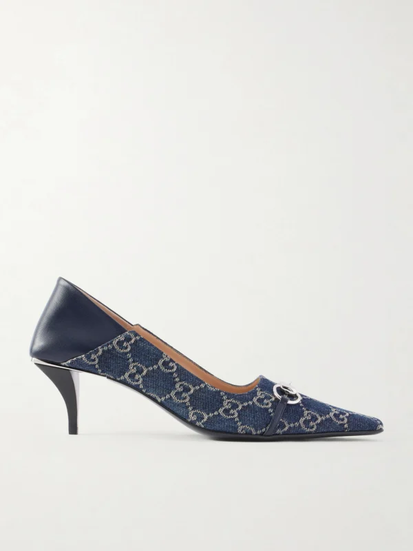 Gucci Vittoria Horsebit-embellished Canvas-jacquard Pumps
