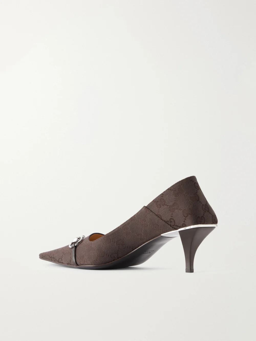 Back view of the Gucci Vittoria Horsebit-embellished Canvas-jacquard Pumps
