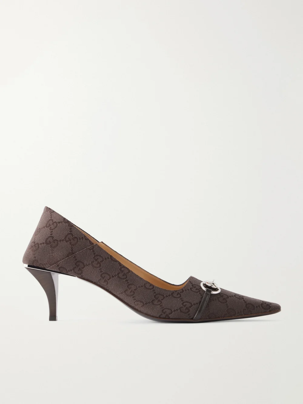 Gucci Vittoria Horsebit-embellished Canvas-jacquard Pumps in brown
