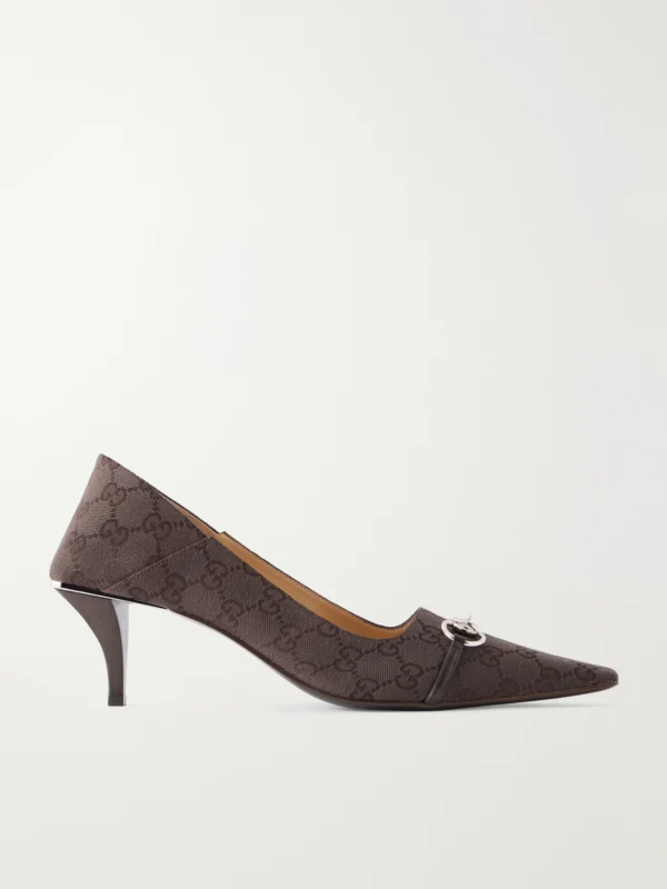 Gucci Vittoria Horsebit-embellished Canvas-jacquard Pumps