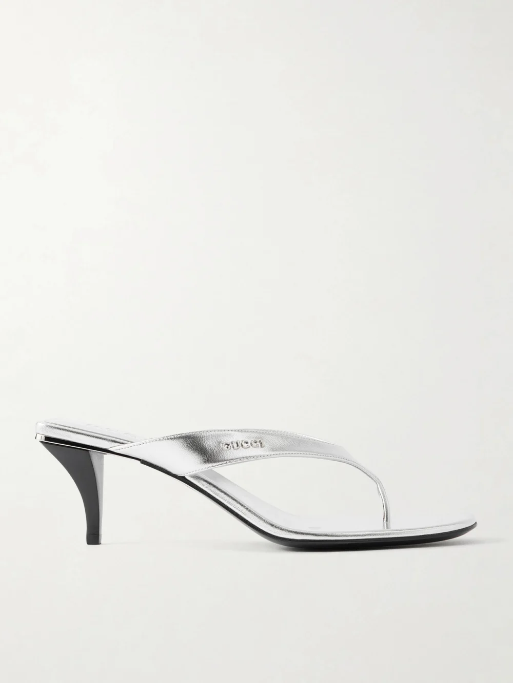 Gucci Vittoria Logo-embellished Metallic Leather Thong Sandals in silver