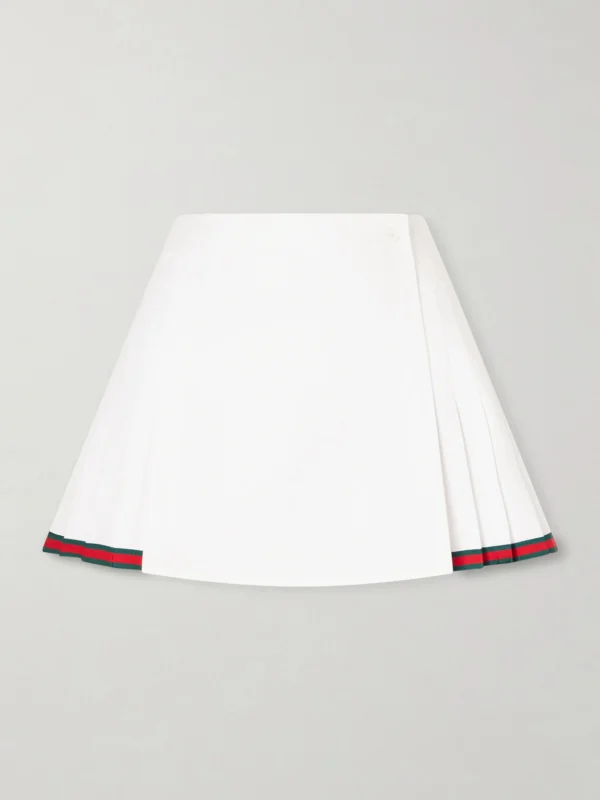 Gucci Webbing-trimmed Pleated Cotton-poplin Mini Skirt
