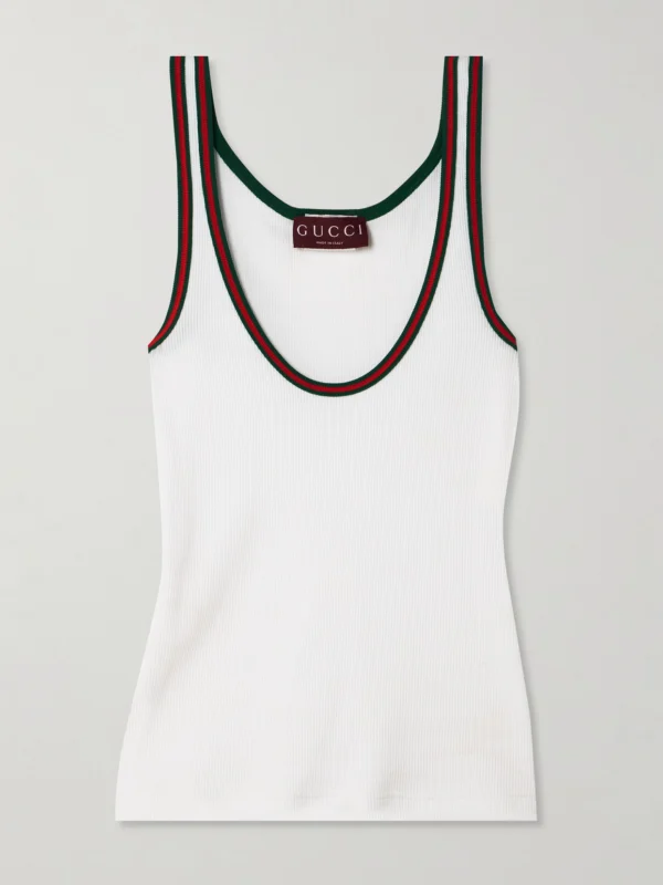 Gucci Webbing-trimmed Ribbed Stretch-cotton Jersey Tank