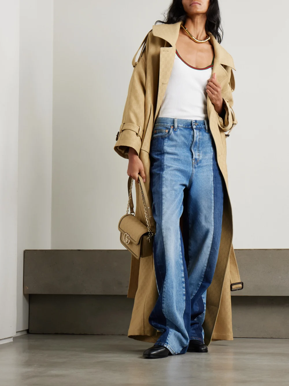 Gucci Webbing-trimmed Ribbed Stretch-cotton Jersey Tank, worn by a model