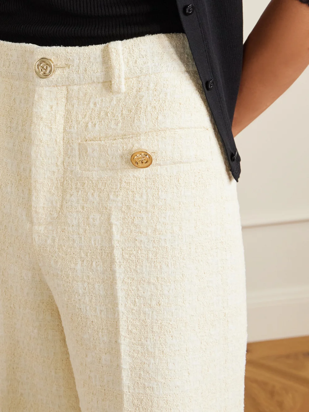 Close-up detail of the Gucci Wide-leg Cotton-tweed Pants