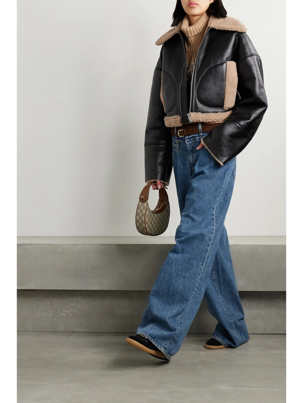 Halfboy Cropped Shearling Jacket, worn by a model