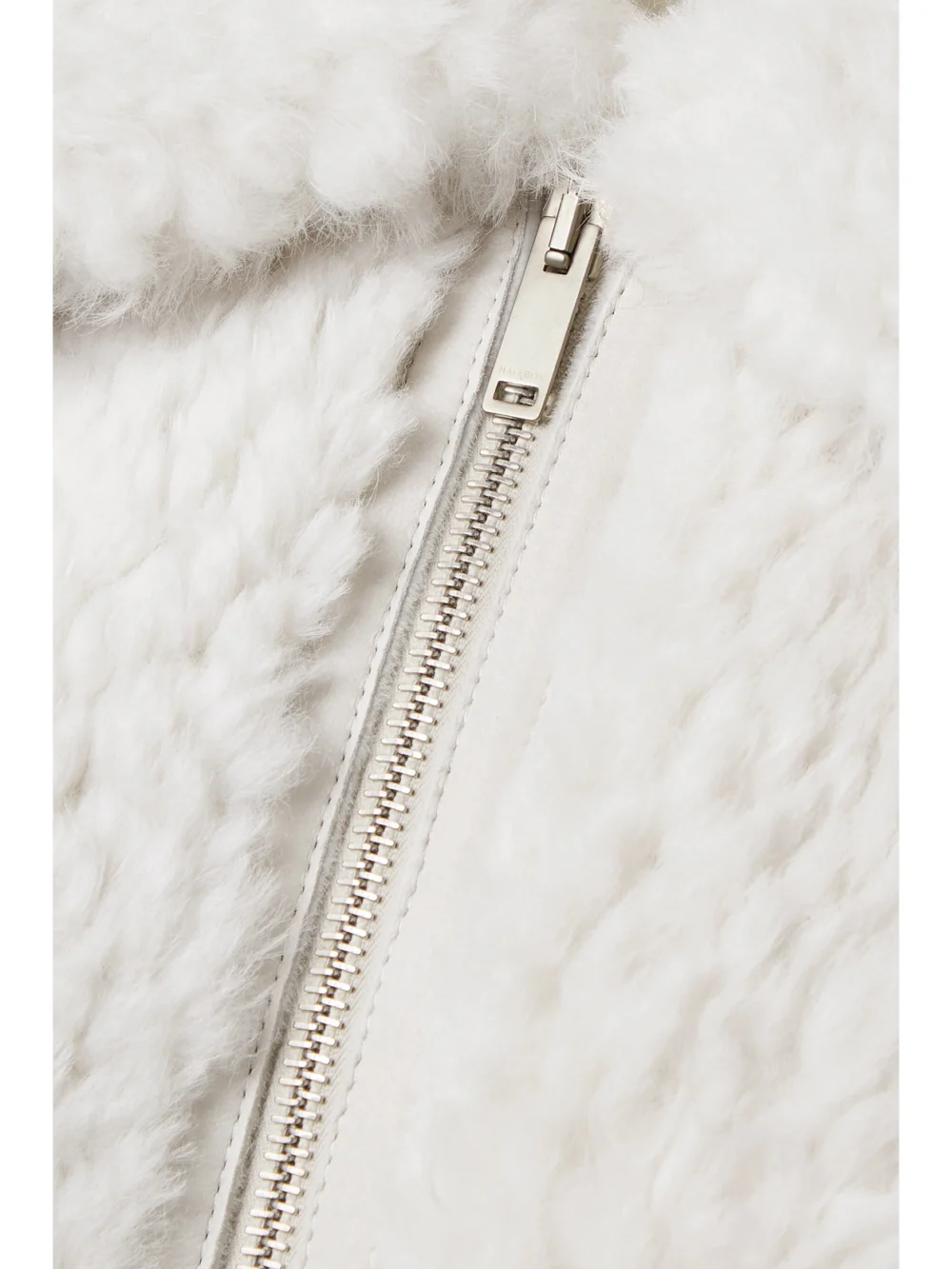 Close-up detail of the Halfboy Cropped Shearling Jacket