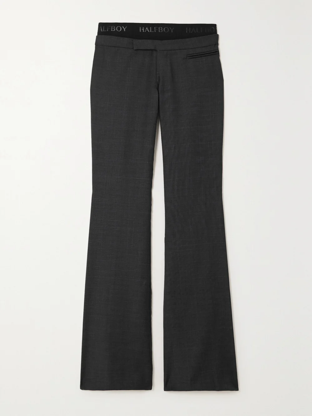 Halfboy Layered Jacquard-trimmed Checked Wool Flared Pants in gray