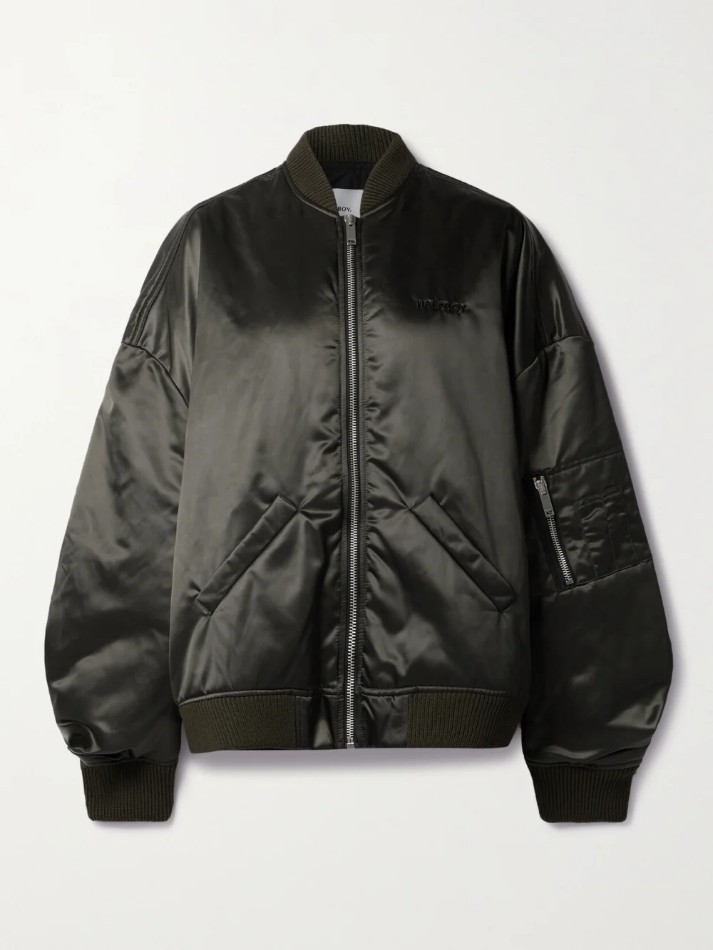 Halfboy Oversized Embroidered Padded Shell Bomber Jacket in army green