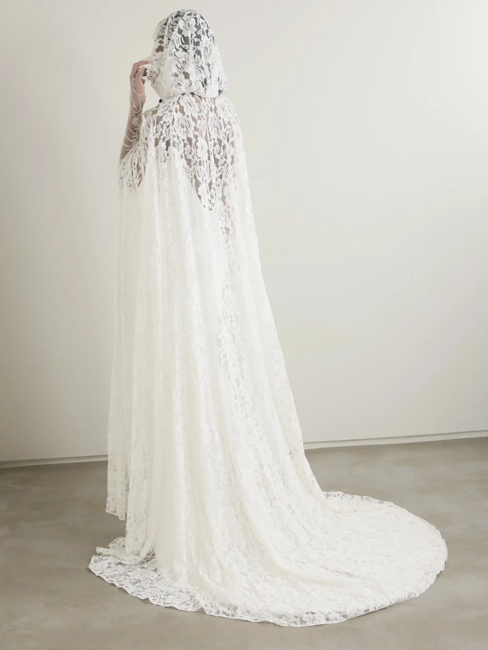 Back view of the Halfpenny London Dean Hooded Twill-trimmed Lace Cape