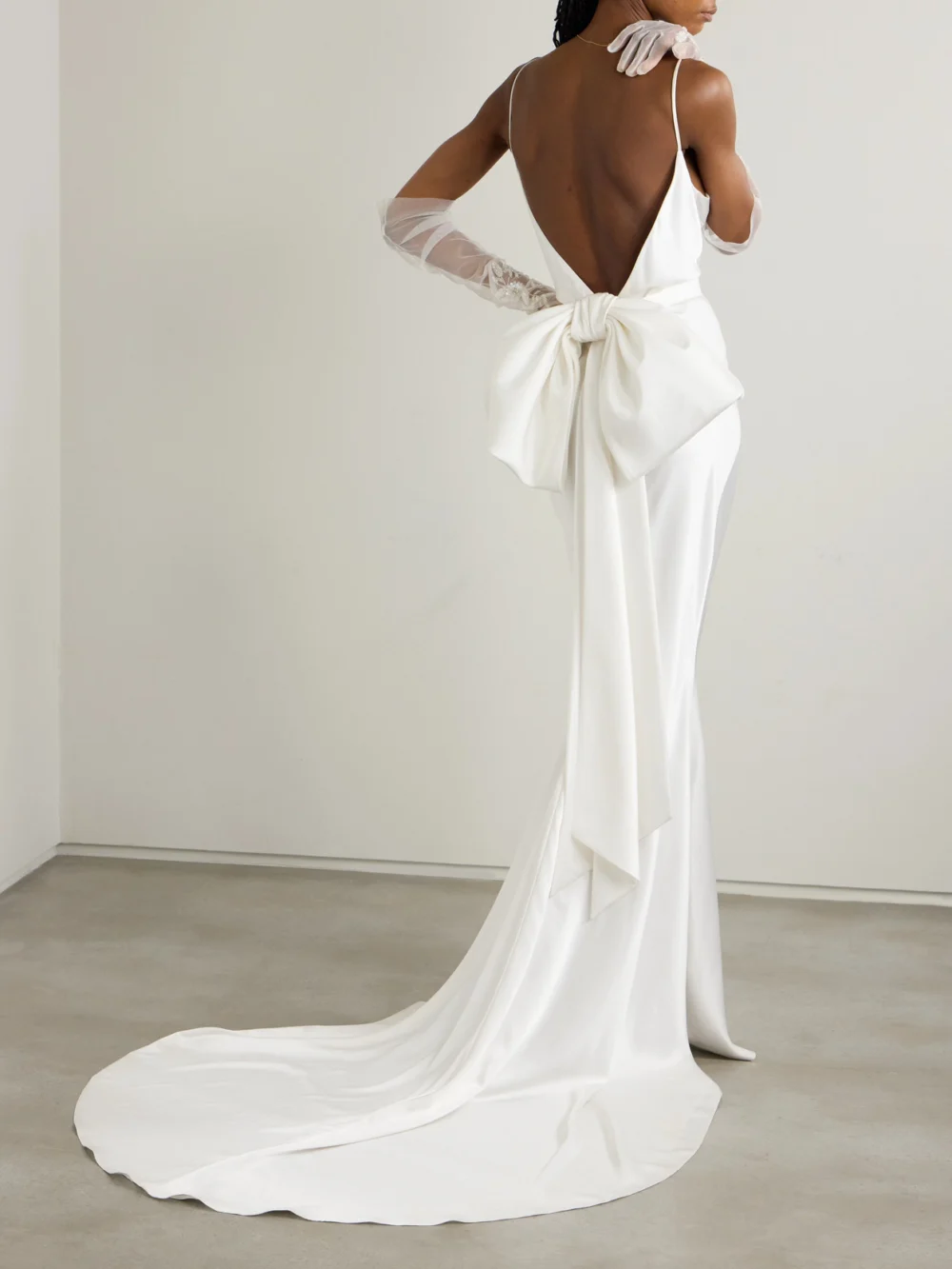 Halfpenny London India Bow-detailed Satin Gown, worn by a model
