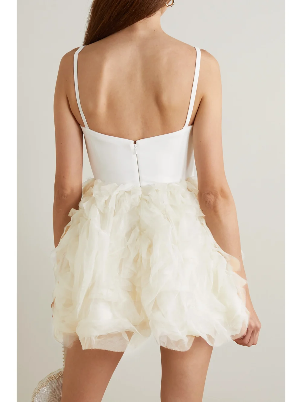 Back view of the Halfpenny London Roxy Satin-crepe and Ruffled Organza Mini Dress