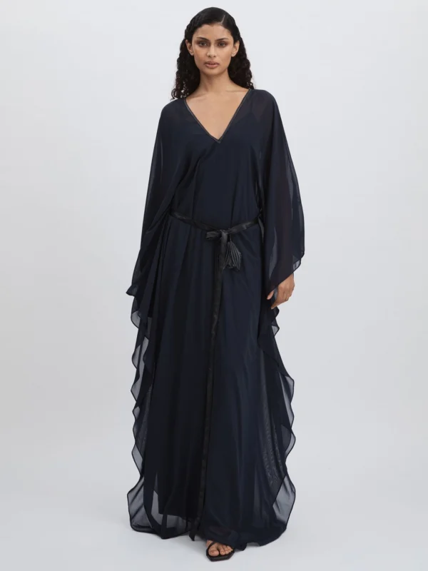 Halston Halston Women's Navy Blue Bell Sleeve Maxi Dress