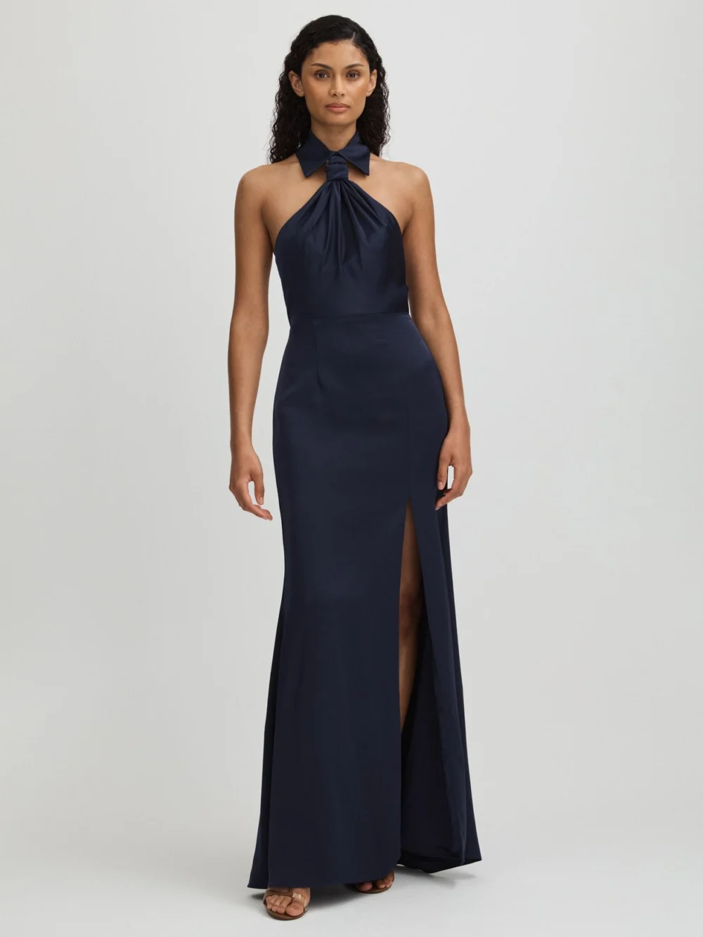 Halston Halston Women's Navy Blue Halter Neck Maxi Dress, view 2