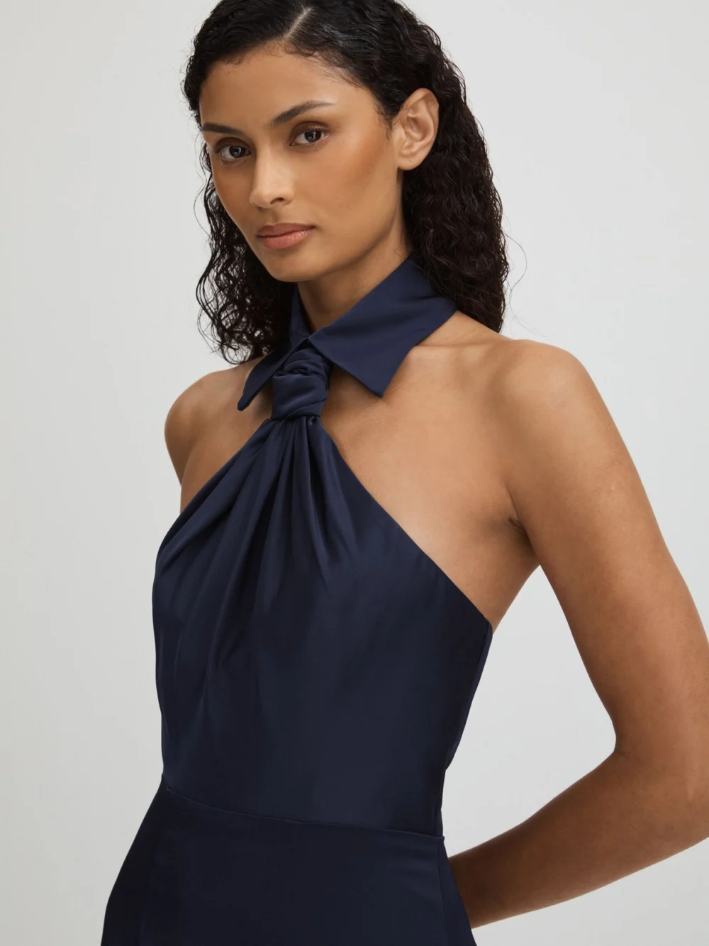 Halston Halston Women's Navy Blue Halter Neck Maxi Dress, view 4