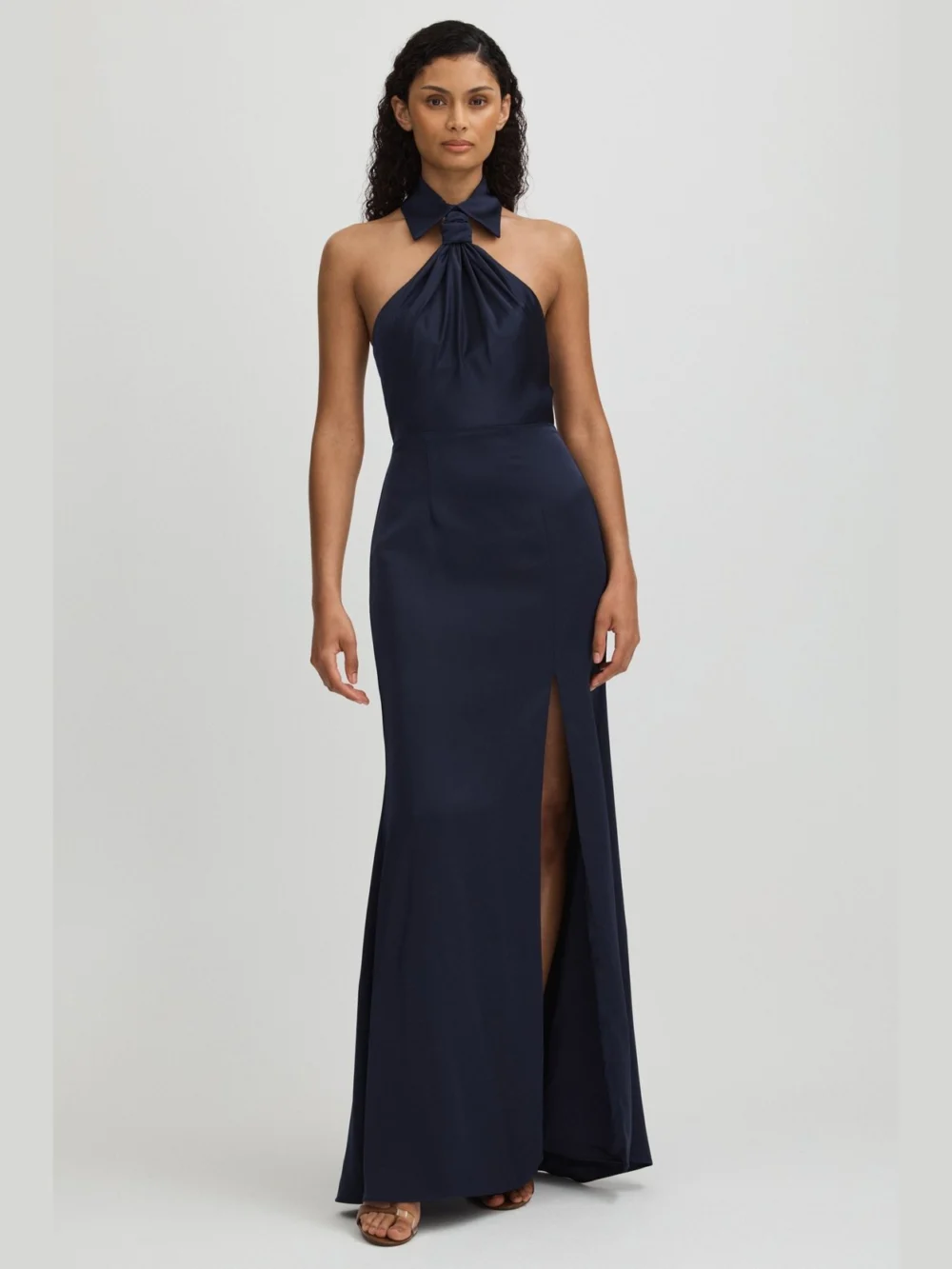 Halston Halston Women's Navy Blue Halter Neck Maxi Dress, view 5