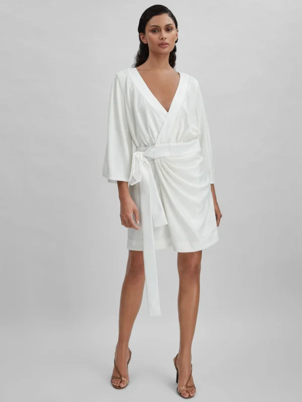 Halston Halston Women's White Sequin Side Tie Mini Dress