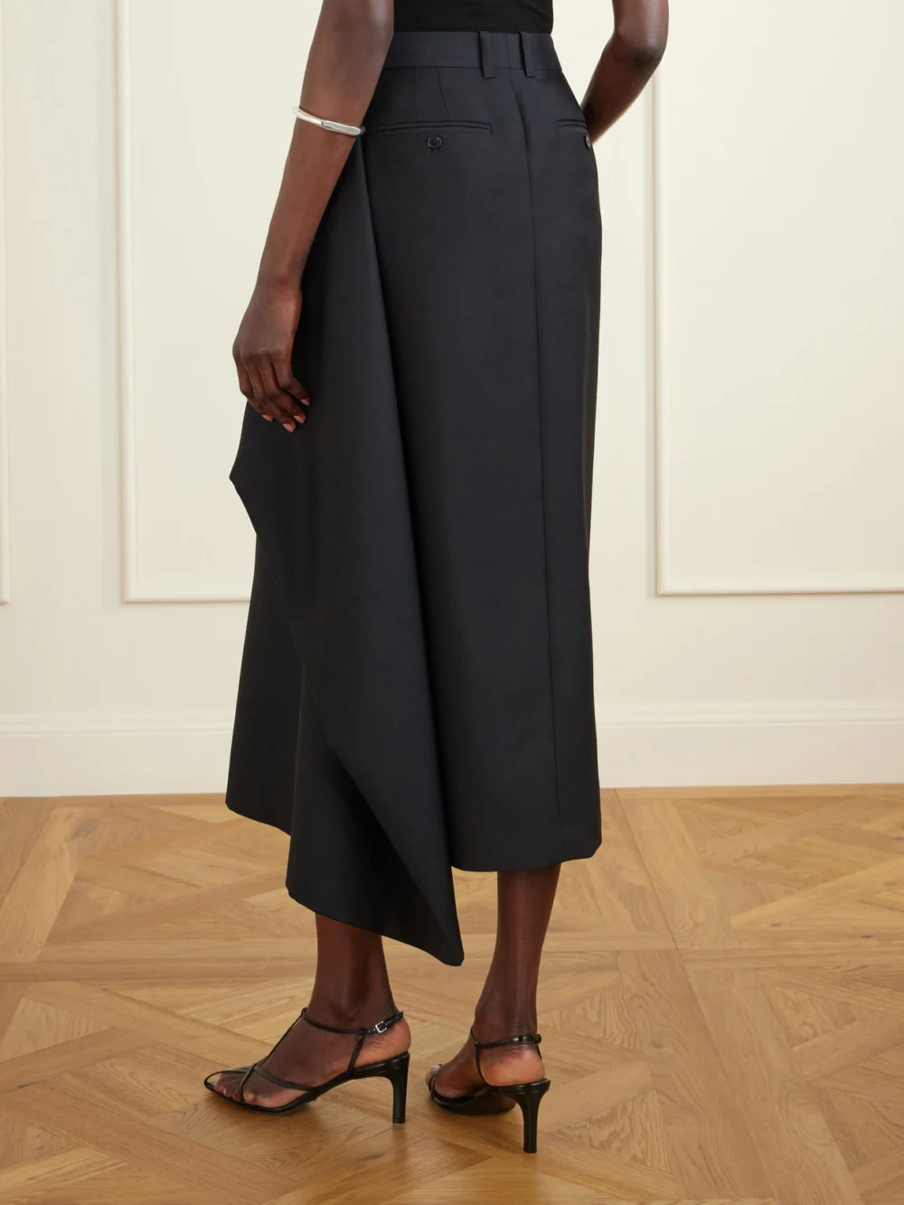 Back view of the Heirlome Augusta Wool and Silk-blend Faille Midi Skirt
