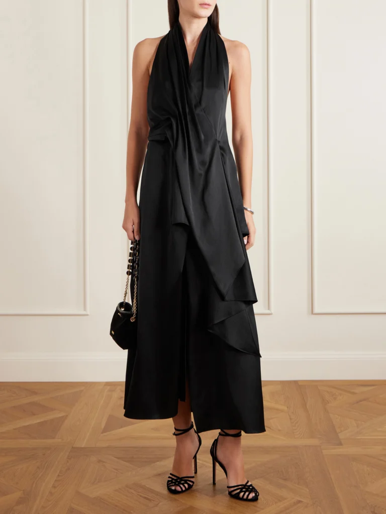 Heirlome Barbara Paneled Halterneck Silk-satin Maxi Dress