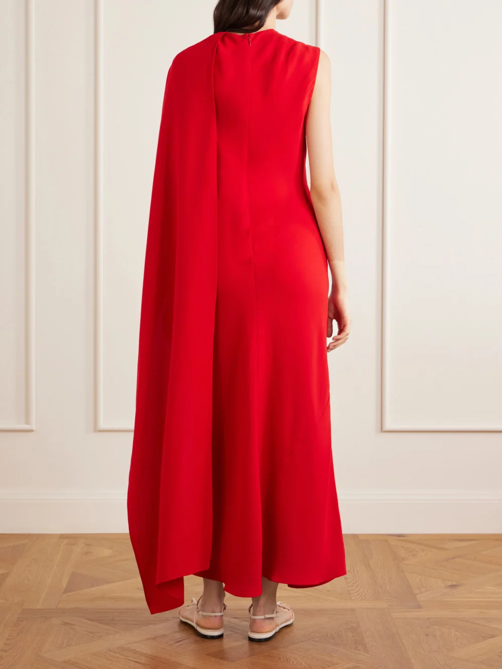 Back view of the Heirlome Clementine Draped Silk-crepe Maxi Dress