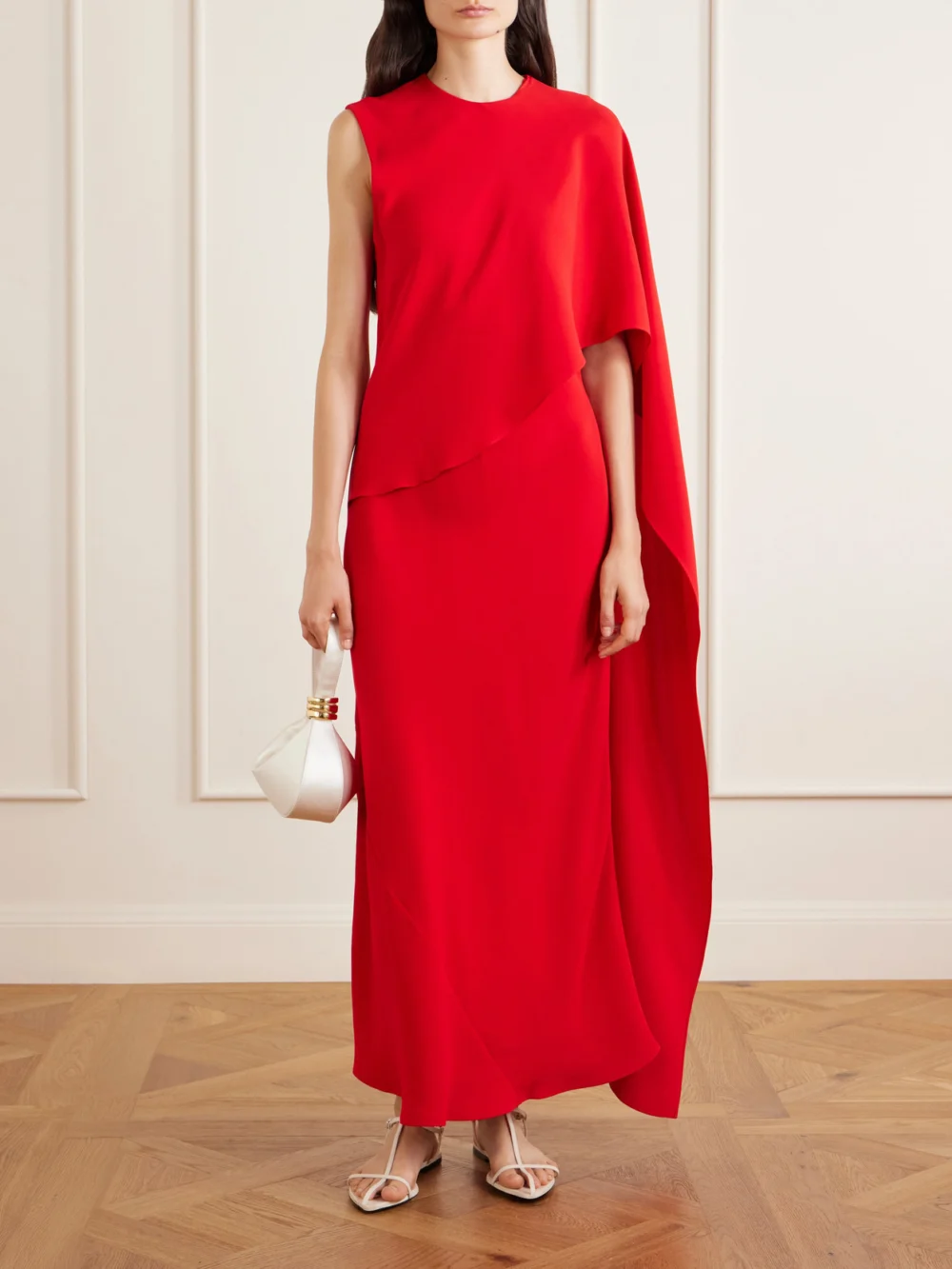 Heirlome Clementine Draped Silk-crepe Maxi Dress, worn by a model