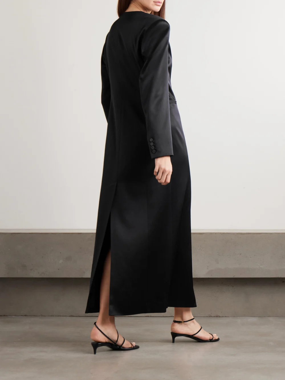 Back view of the Heirlome Edith Silk-satin Coat