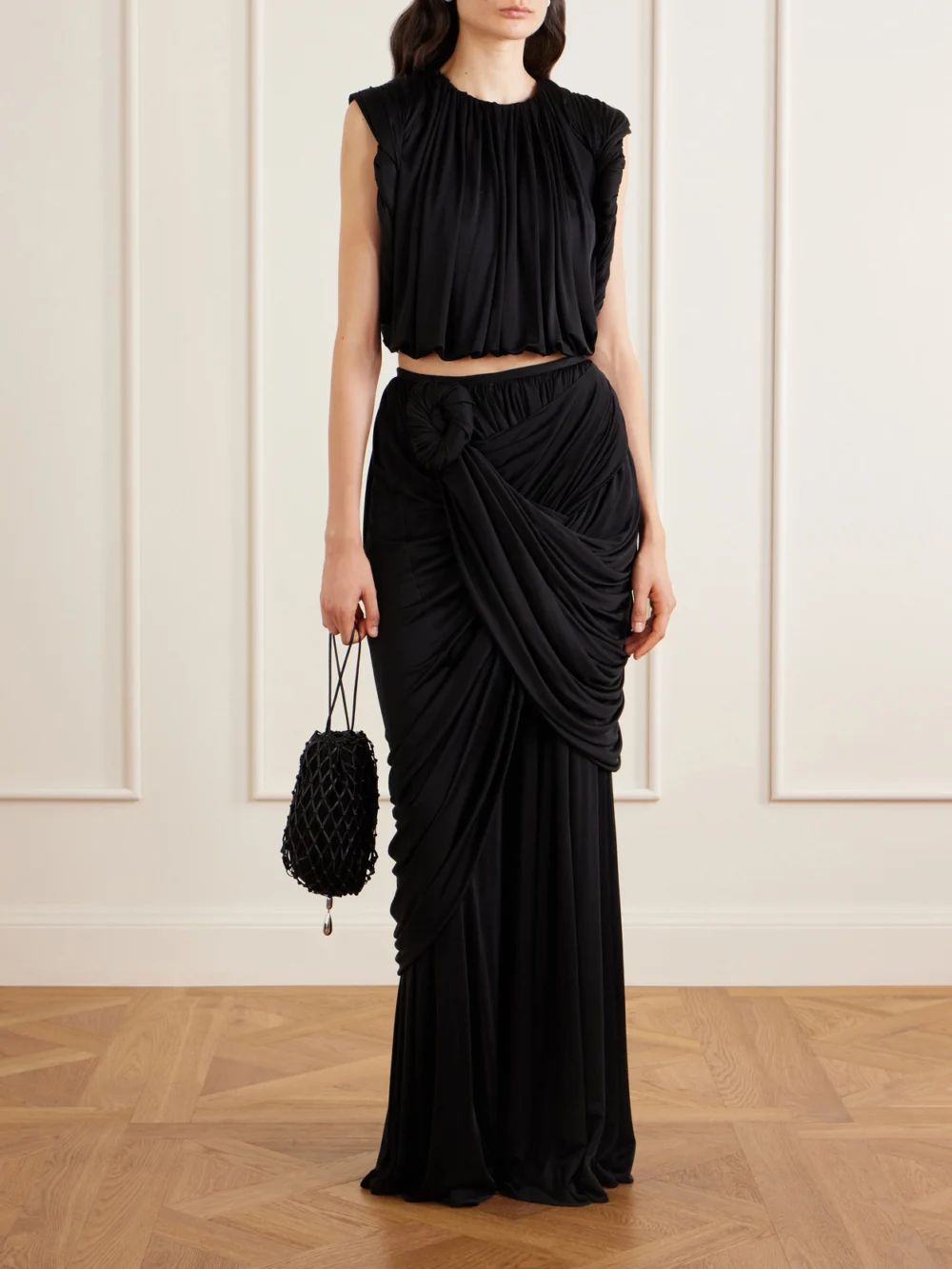 Heirlome Effie Draped Silk-jersey Maxi Skirt, worn by a model