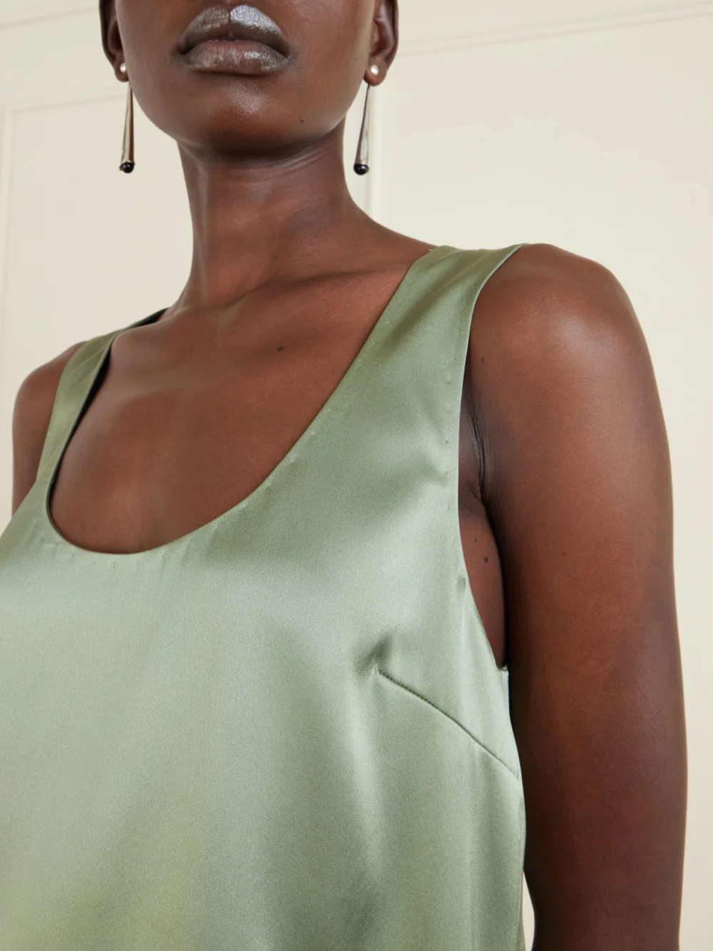Close-up detail of the Heirlome Elaine Silk-satin Tank Top