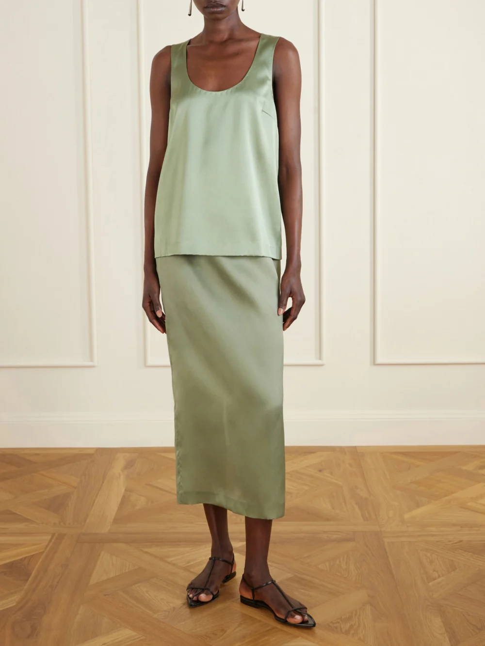 Heirlome Elaine Silk-satin Tank Top, worn by a model