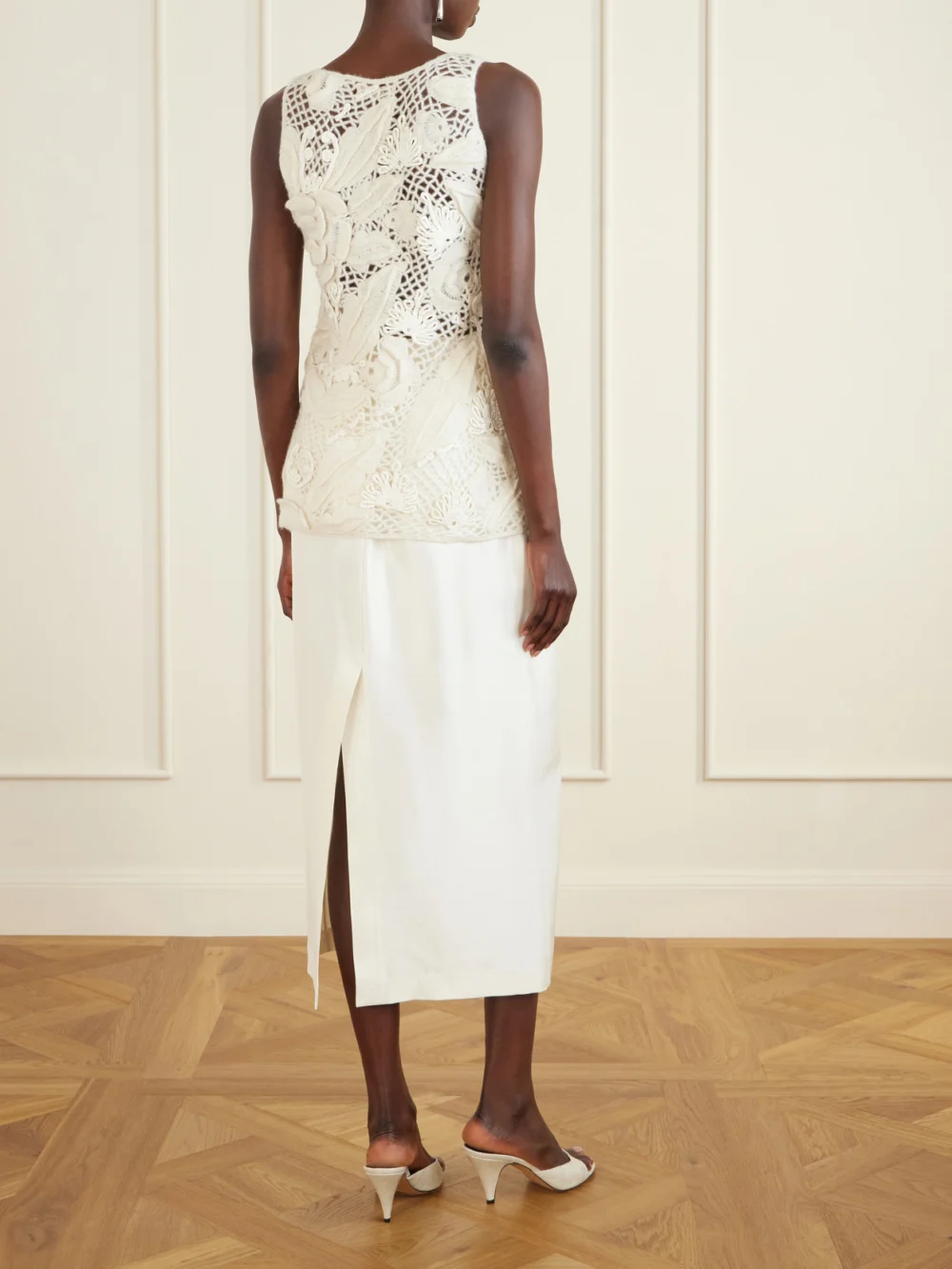 Back view of the Heirlome Embroidered Cashmere and Silk-blend Tank Top