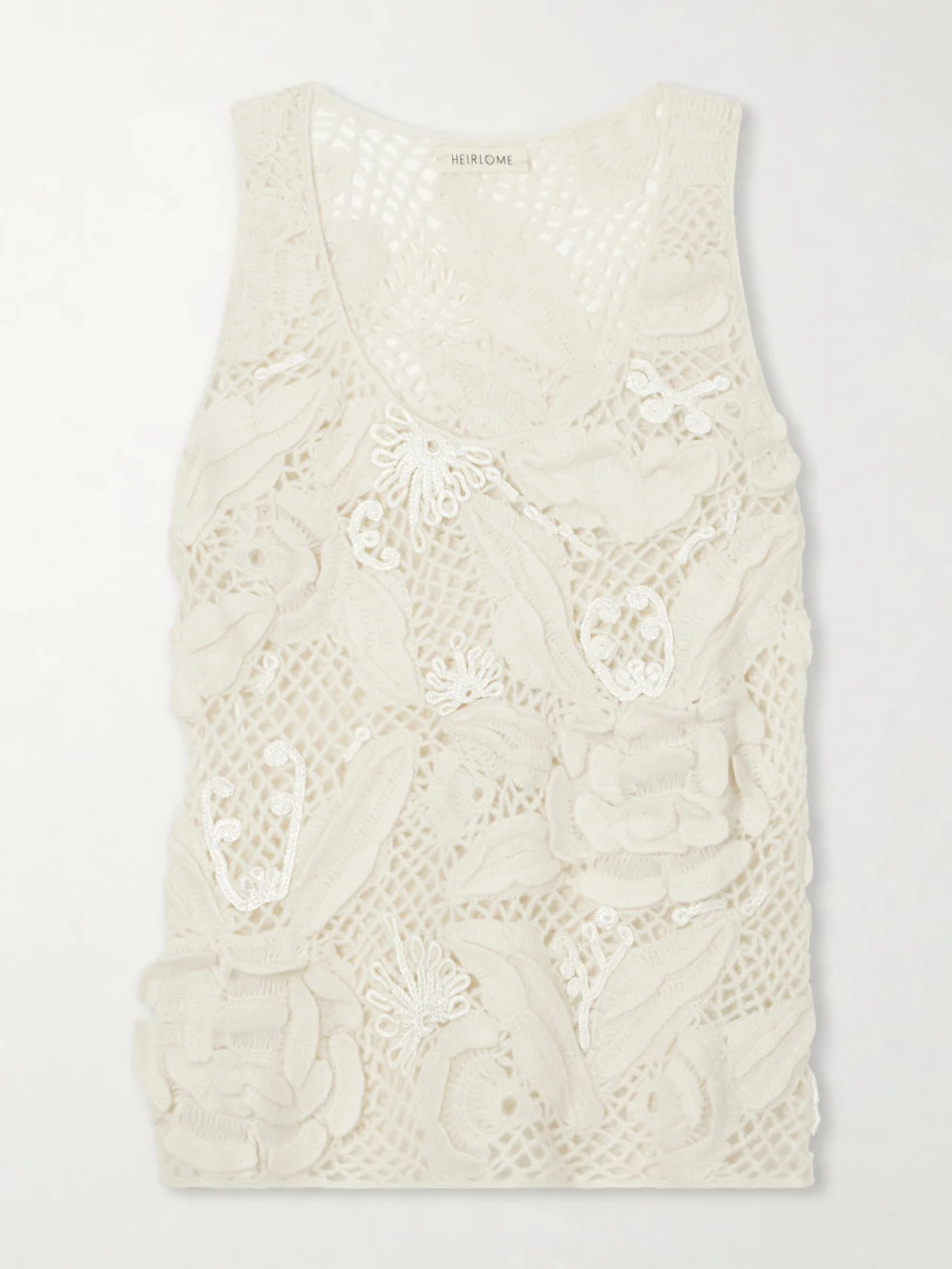 Heirlome Embroidered Cashmere and Silk-blend Tank Top in ecru
