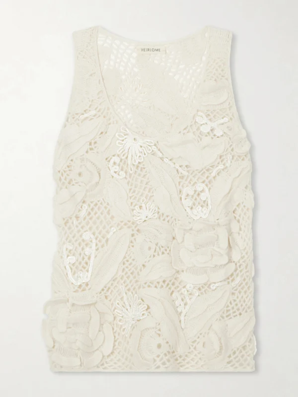 Heirlome Embroidered Cashmere and Silk-blend Tank Top