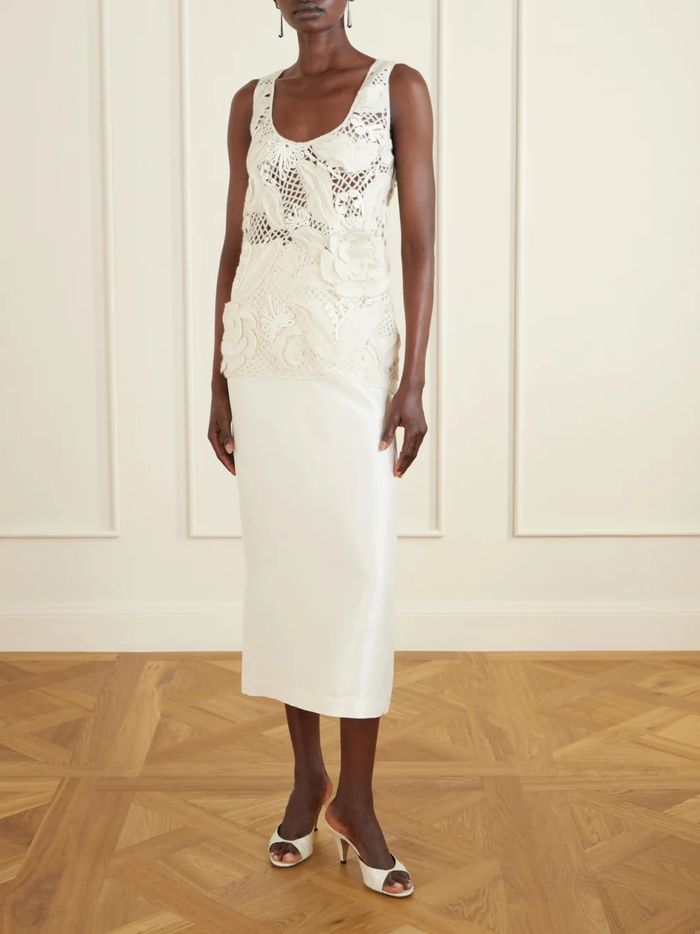 Heirlome Embroidered Cashmere and Silk-blend Tank Top, worn by a model