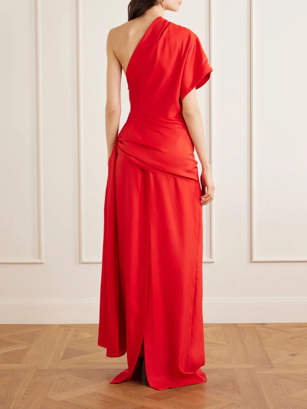 Back view of the Heirlome Helena One-shoulder Silk-twill Maxi Dress