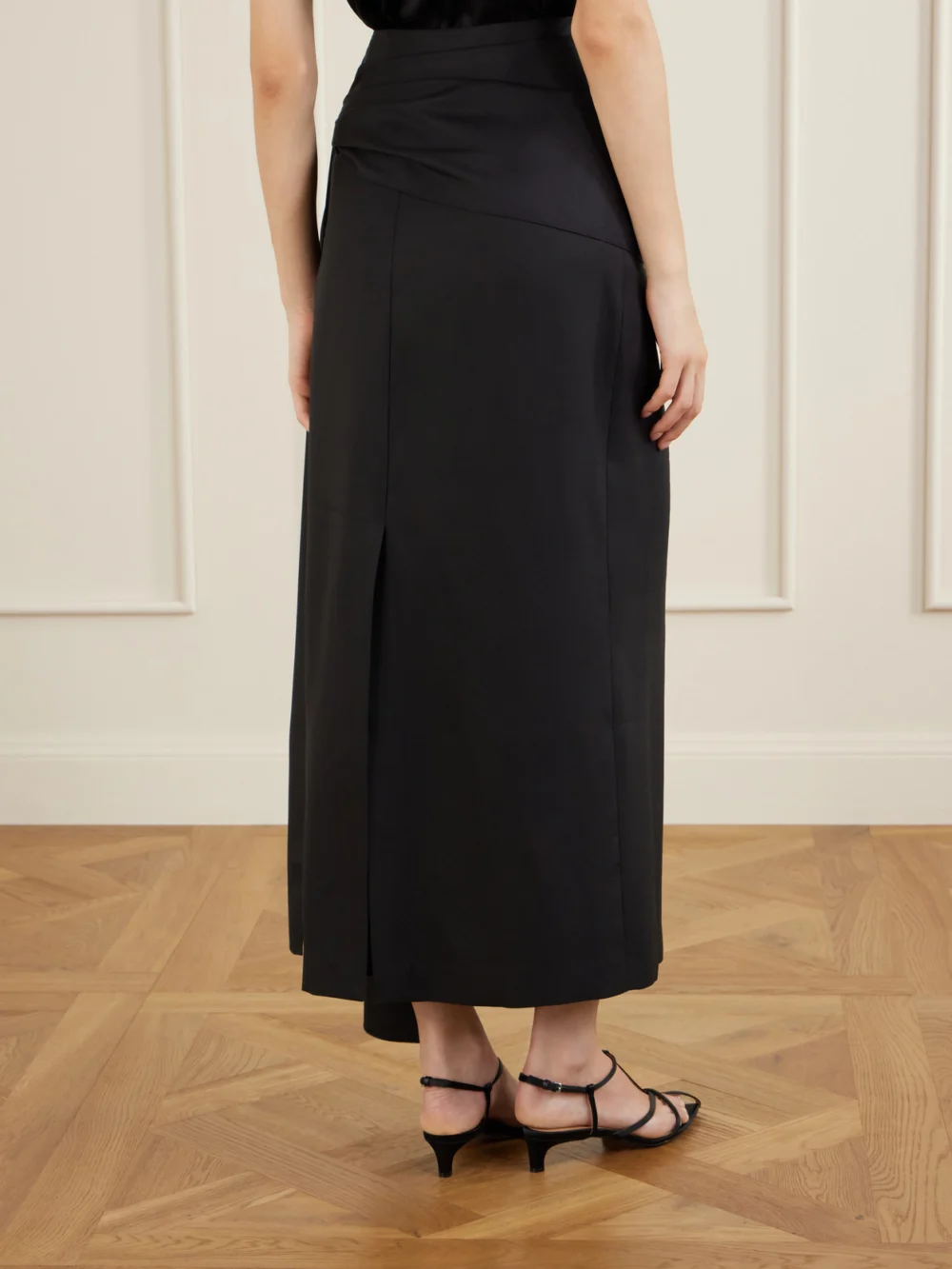 Back view of the Heirlome Helena Silk-twill Midi Skirt