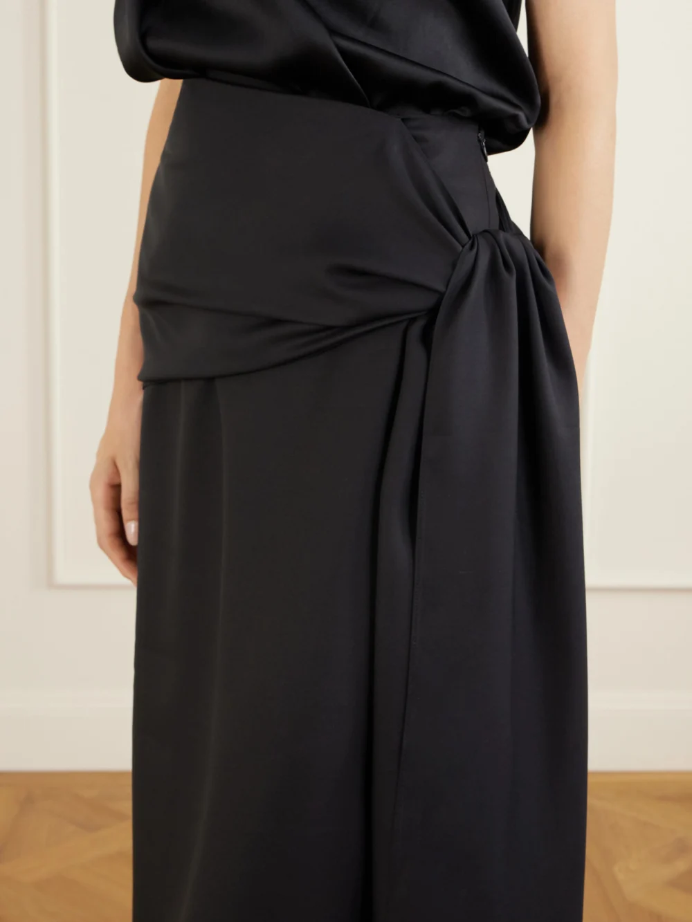 Close-up detail of the Heirlome Helena Silk-twill Midi Skirt