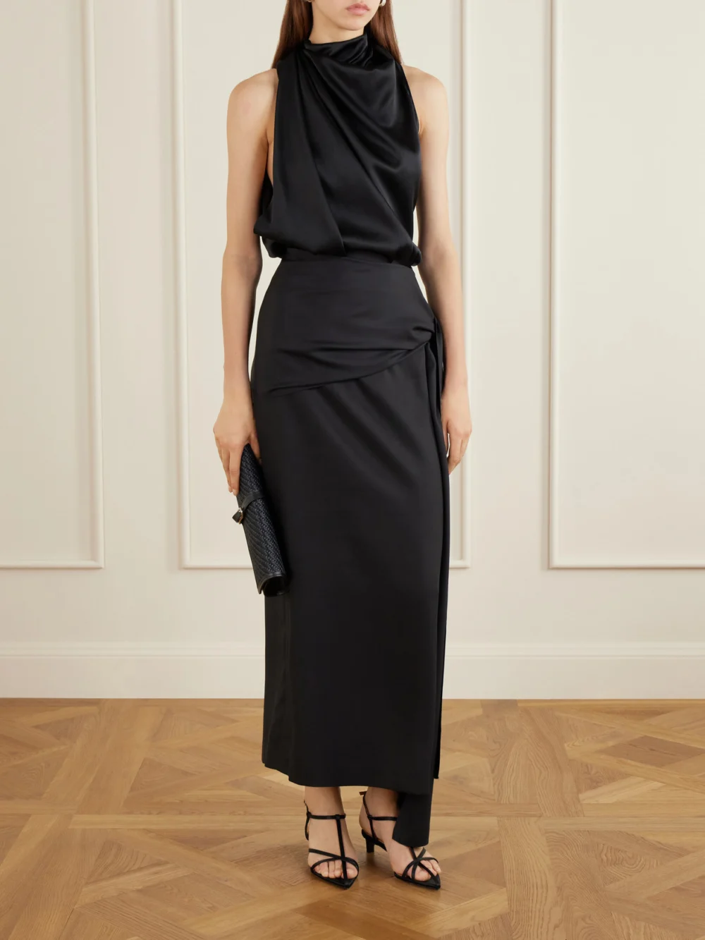 Heirlome Helena Silk-twill Midi Skirt, worn by a model