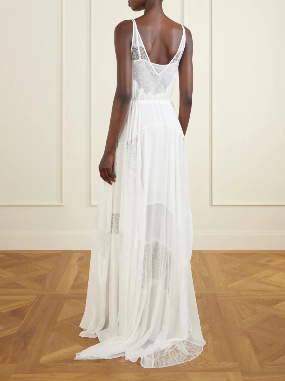Back view of the Heirlome Josephine Lace-trimmed Silk-georgette Maxi Dress