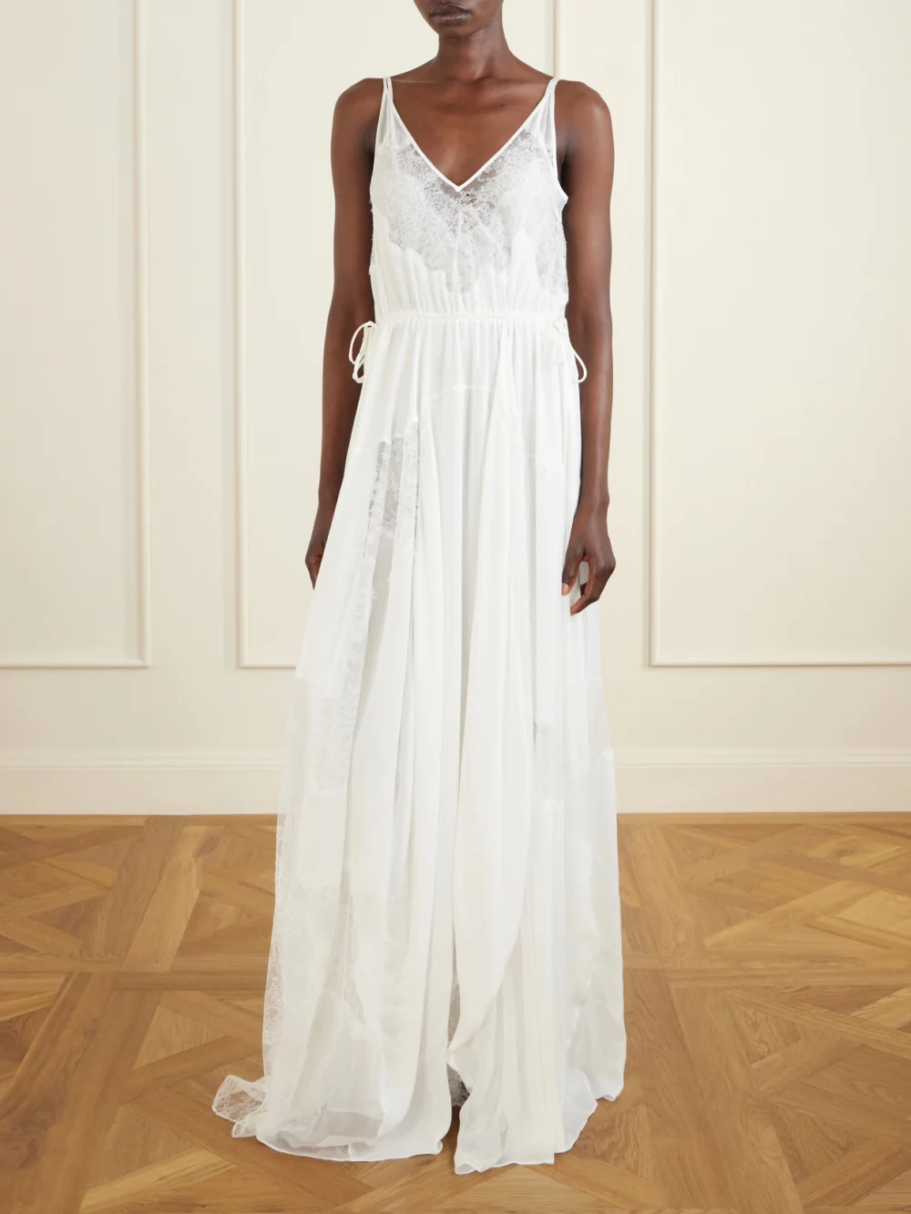 Heirlome Josephine Lace-trimmed Silk-georgette Maxi Dress, worn by a model