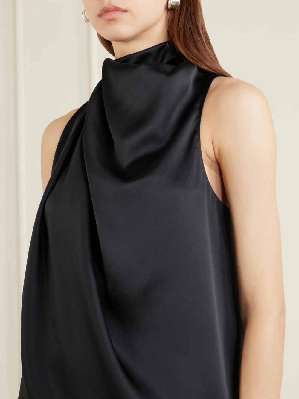 Close-up detail of the Heirlome Kate Draped Silk-satin Top