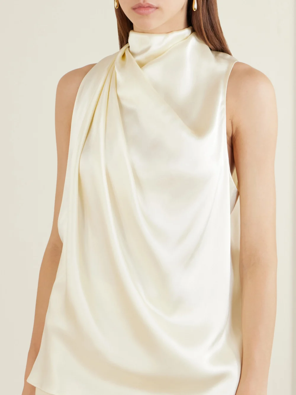 Close-up detail of the Heirlome Kate Draped Silk-satin Top